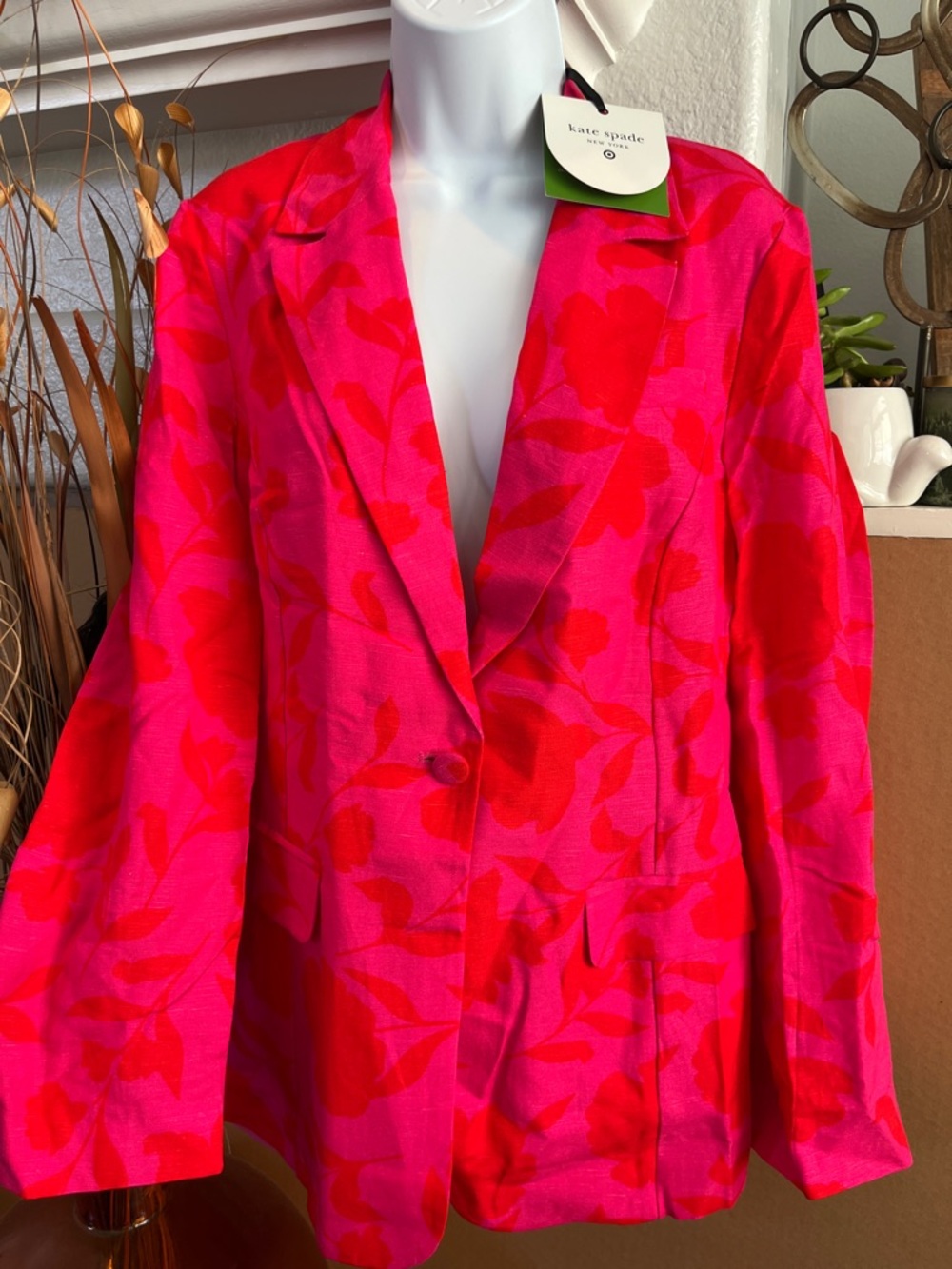 Kate Spade ♠️ collab with 🎯Hot Pink and Red Floral Single-Button Blazer